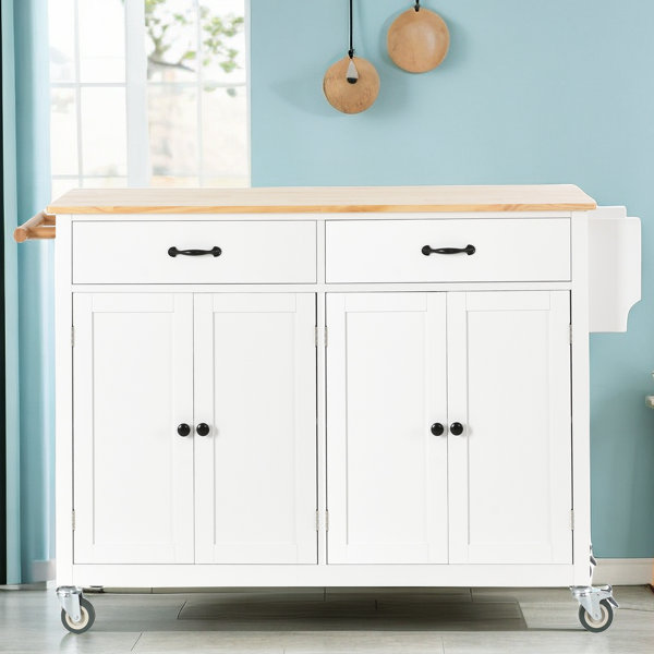 Red Barrel Studio® Kitchen Island With Wheels Solid Wood Kitchen Island